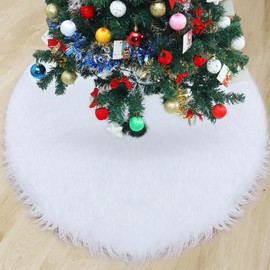 ROMROC 48 inches Christmas Tree Skirt Christmas Tree Decoration Faux Fur Christmas Tree Skirt White Plush Christmas Home Decorations Christmas Party