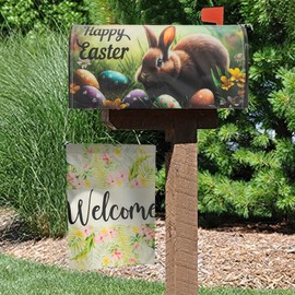 Magnets Easter Bunny Eggs Mailbox-Covers - Standard Size 18 X 21 Inch Rabbit Mailbox Wraps Post Letter Box Cover