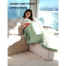 YnM Chunky Throw Blanket, Medium-Weight, Hand Knitted with Chenille Yarn, Skin Friendly, Ventilated and Breathable, Machine Washable, Home Décor Piece for Couch, Sofa and Bed (Sage Green, 40x50 Inch)