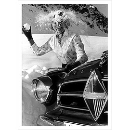 Lady hit by snowball, a 127 x 175mm Alternative Image winter themed Christmas card featuring a vintage black and white photo, message inside says Happy Christmas