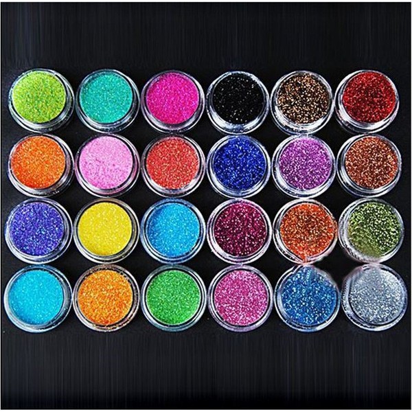 XICHEN 24 Colors Nail Art Make Up Glitter Shimmer Dust Powder Decoration
