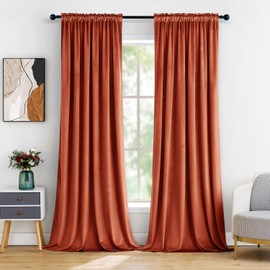 MIULEE Burnt Orange Velvet Curtains Thermal Insulated Blackout Curtain Fall Drapes for Bedroom Living Room Darkening 90 Inches Long Rust Terracotta Panels Rod Pocket Set of 2
