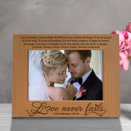 KATE POSH - Love Never Fails - 1 Corinthians 13:4-8 - Wood Picture Frame (4x6-Horizontal)