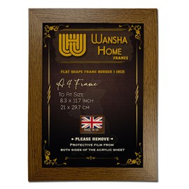 WANSHA HOME A4 Dark Oak Picture Frames (21 x 29.7 cm) Flat Poster Frame - Clear Acrylic Poster Display with MDF Wooden - Portrait/Panoramic - Wall Mount Hooks & Tabletop Stand