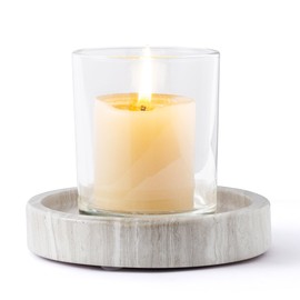 WORHE Candle Holders Italy Premium Natural Marble Candlestick Holder for Jar Pillar Candles Large Round Coaster Plate Jewelry Tray Centerpiece for Wedding Dining Table Home Decor Light Grey (WH074)