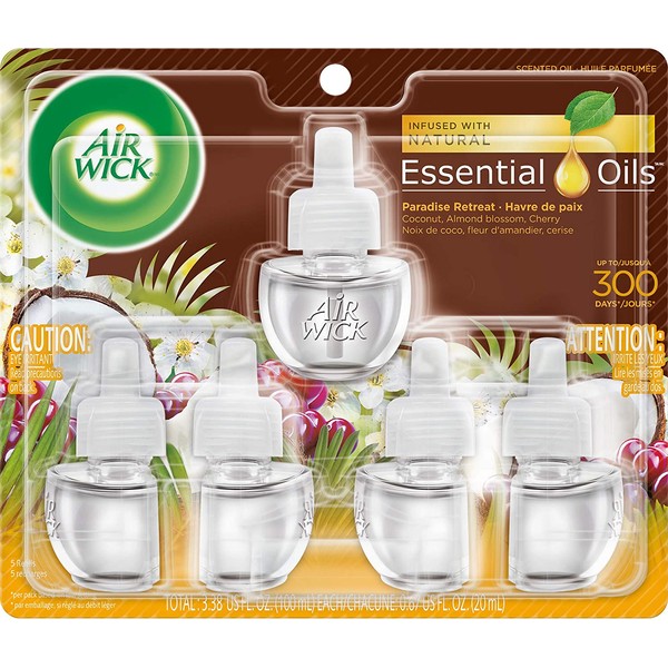 Air Wick Plug in Scented Oil Refill, Paradise Retreat, Air Freshener, Essential Oils, 0.67 Fl Oz (Pack of 5)
