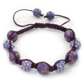 Avalaya Purple Acrylic/Diamante Bead Children/Girls/Petites Teen Buddhist Bracelet On Deep Purple String - Adjustable