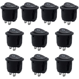 SPTwj 10 pcs Round Rocker Switch Button 2 Terminals ON/OFF Toggle SPST Switch Snap-in Latching Button Mini Press Button 10A 125V/6A 250V for Car Boat Truck Light Household Appliances Switchs Black