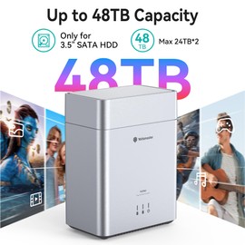 Yottamaster 2 Bay External 3.5 Inch Hard Drive Enclosure Magnetic Tool-Free with Cooling Fan, Direct Attached Storage, USB 3.1 Gen1 Type-C HDD Enclosure Up to 48TB(2x24TB) - DY200C3