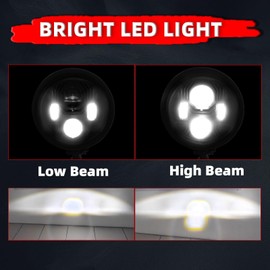 FATECIM 4.5" Bullet Round Motorcycle LED Headlight with Visor 4 1/2 Inch Motorbike Hi/Lo Beam Headlamp Bottom Mount Heavy Duty for Harley Kawasaki Honda Yamaha Suzuki Chopper Cafe Racer Bobber Chrome