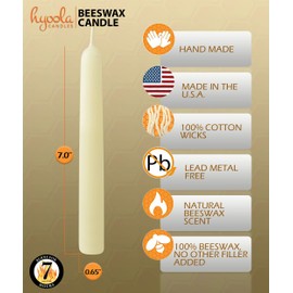Hyoola White Beeswax Taper Candles – Hand Dipped, Decorative, All Natural, 100% Pure Scented Bee Wax Candle - 12 Pack - 7 Hour Burn Time
