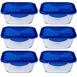 Pyrex Easy Wash Cook & Go Square Container with Lid Large 0.8 Litre Blue (Pack of 6)