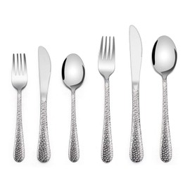 Juego de 12 utensilios para niños, juego de cubiertos de acero inoxidable martillado E-far para niños pequeños, vajilla para dieta para adultos pequeños, incluye tenedor, cuchara, cuchillo con acabado espejo, apto para lavavajillas