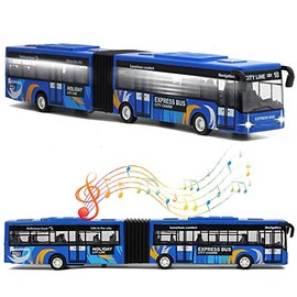 Crelloci Crelloci City Bus Toy for Kids, Die Cast Alloy Pull Back Vehicles, Metro Articulated Electric Bus with Sounds and Lights, Model Cars Toys Educational Gift for Kids Boys Girls Ages 3+
