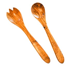 Cleminson Olive Wood Salad Servers 31 cm | Wooden Spoon and Fork Utensils Tongs | Pasta Mixing Dinner Cooking
