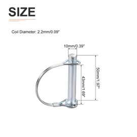 DTGN 10 mm x 50 mm (DxL) Shaft Locking Pin - Pack of 2 - Good for Agricultural Trailers Lawn - Round Carbon Steel Trailer Hitch Pin - Silver Tone