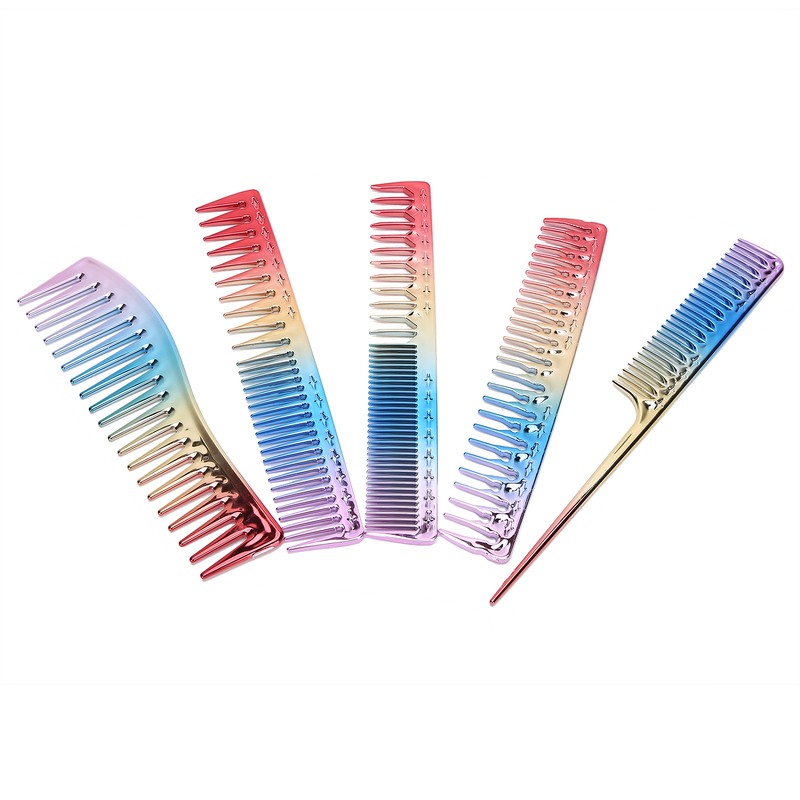 5pcs Space Aluminum Colorful Gradient Haircut Comb Salon Hairdressing Comb