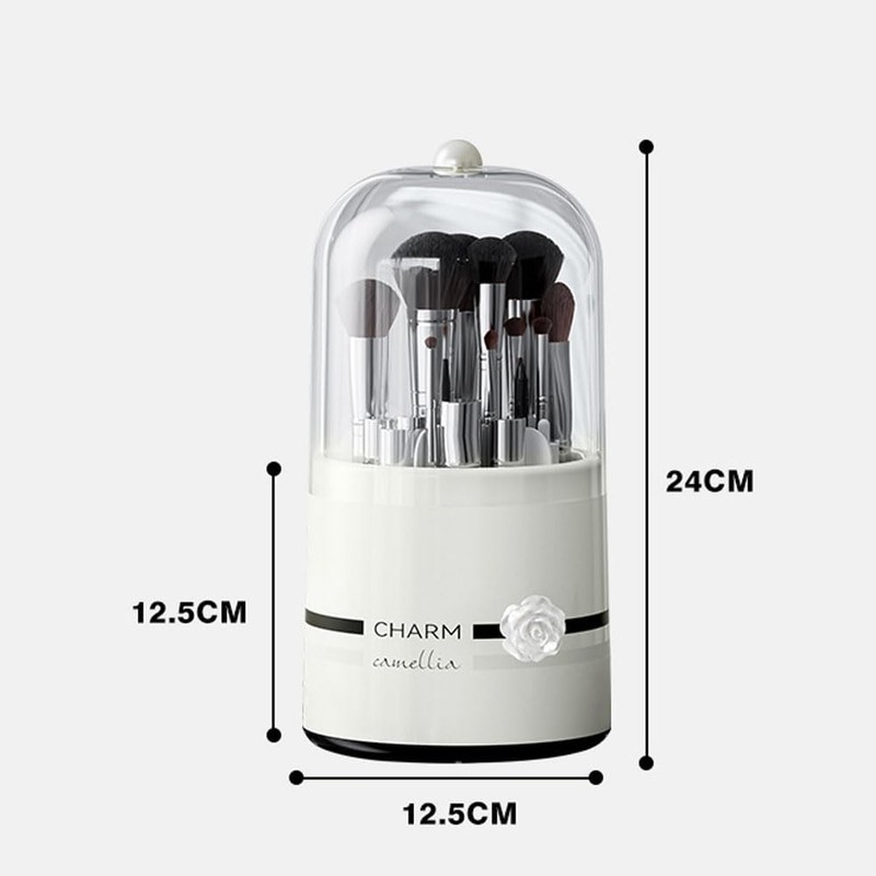 Hosoncovy Clear Makeup Brushes Holder Rotating Organiser with Lid Dustproof
