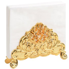 Nerien Vintage Metal Napkin Holder, Collection Tabletop Paper Napkin Stand, Retro Napkin Freestanding Organizer, Tissue Dispenser for Home Kitchen Indoor Outdoor Decor, Gold Vine Flower