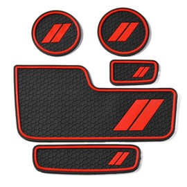 Custom for Dodge Durango Accessories 2014-2021 Interior Accessories Dust Cup Holder Coaster Door Pocket and Center Console Liner Mats Decor.(5pcs-Red)