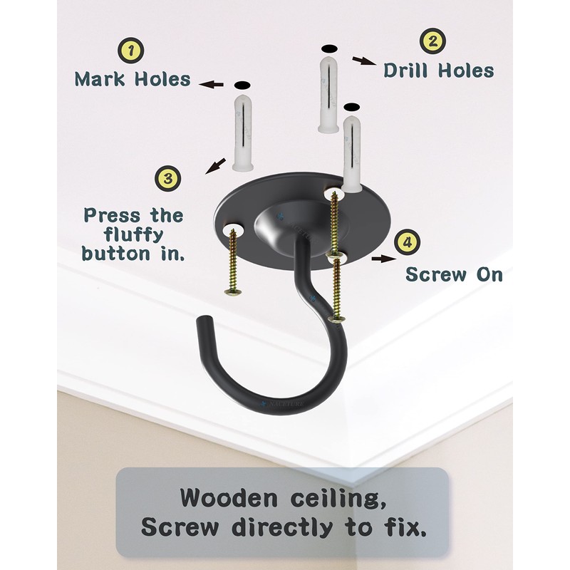 NACETURE Ceiling Hooks for Hanging Plants 3 Pack - Plant