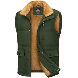 MAGCOMSEN Men's Winter Vest Lined Outdoor Vest Warm Fleece Vest Leisure Sleeveless Jacket Thermal Stand-Up Collar Fishing Vest with Multi Pockets