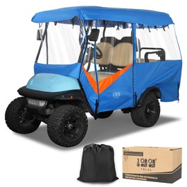 10L0L Golf Cart Driving Enclosures 4 Passenger Extended Roof, Universal Golf Cart Rain Cover for Yamaha EZGO TXT RXV Club Car Precedent DS 86.61" Roof 600D Waterproof Heavy Duty Zipper-Blue Orange