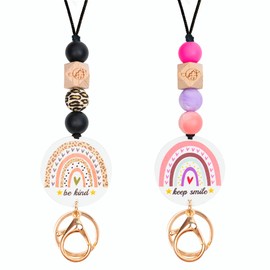 Urmforweilin Rainbow Breakaway Lanyards for Id Badges and Keys, Cute Mental Health Matters Beaded Boho Fashion Lanyards With Wooden Beads