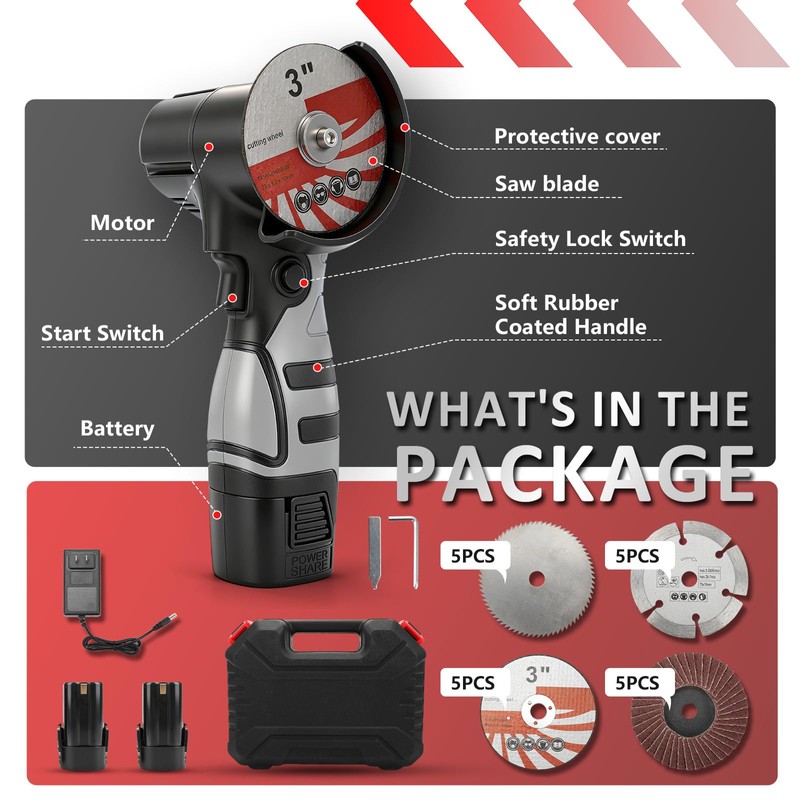 16.8V Mini Angle Grinder Cordless with 2 X 2Ah Battery,