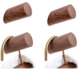 Felidio Wood Wall Hooks, 4 Pack Coat Hooks Wall Mounted, Rustic Wooden Heavy Duty Robe Hook Hat Rack, Hooks for Hanging Bathroom Towels Clothes Hanger (Walnut Wood)