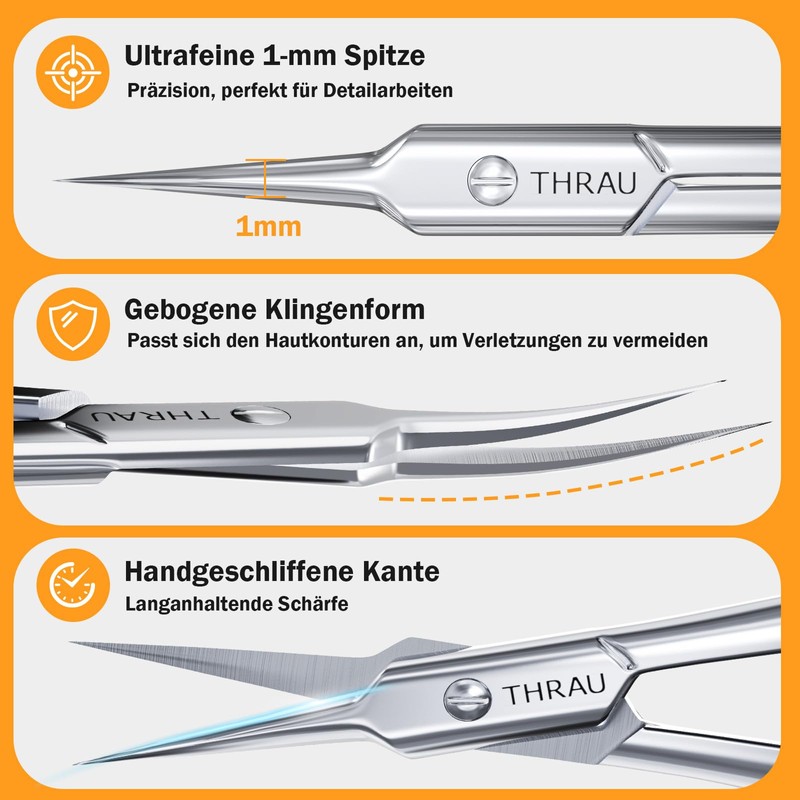 THRAU Precise Cuticle Scissors with Extra Fine Curved Tip