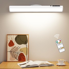 Hapfish Battery Powered Operated Wall Strip Lights, Rechargeable Magnetic LED Light Bar with Remote, Dimmable Desk Lamp, Under Cabinet Lighting Wireless for Mirror Indoor Counter Bathroom - White