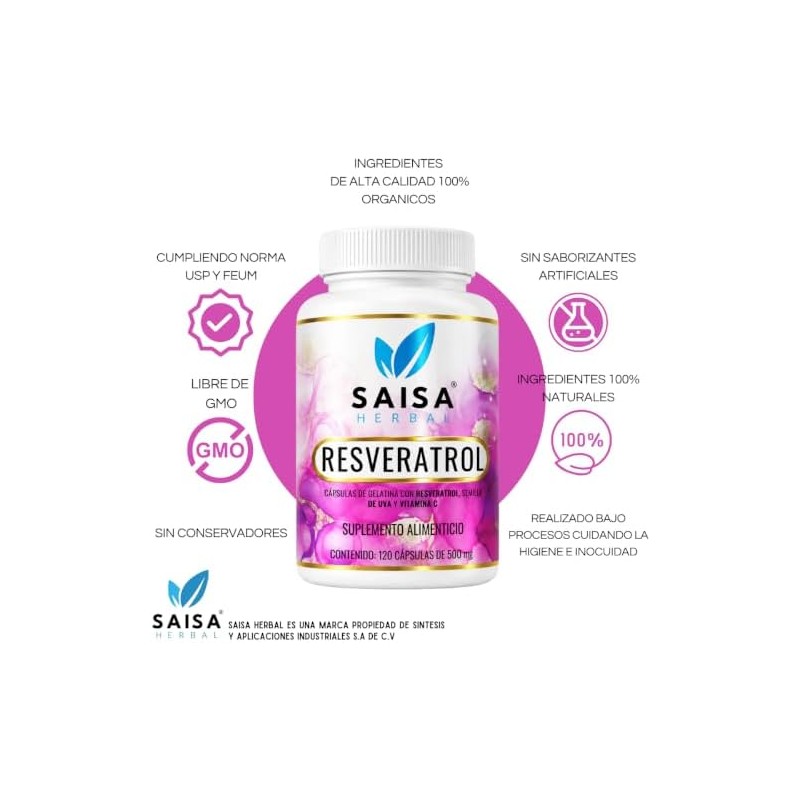 Resveratrol Semilla de uva y Vitamina C 120 cápsulas Antioxidante
