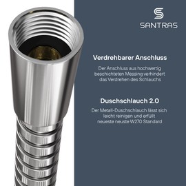SANTRAS® Deluxe Metal Shower Hose 0.70 m Long with Water Saver in Chrome - Especially High-Quality and Twist-Proof Shower Hose with Flow Limiter in Stainless Steel Look
