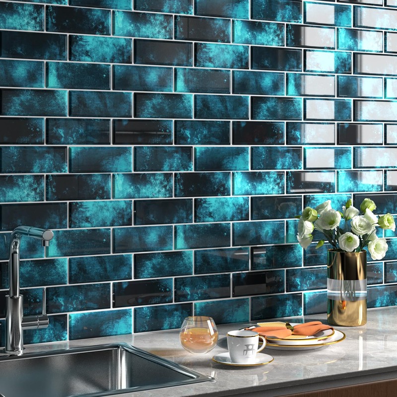 FunStick Kitchen Tile Stickers Dark Blue 3D Peel and Stick