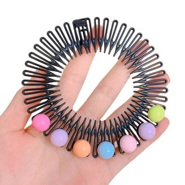 KAKASEA Full Circular Stretch Comb Headbands Flexible Comb Full Circular Tooth Headband Hair Wrap Hairband Holder, round ball