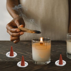 MUCKLILY 50Pcs Metal Incense Cone Holders - Small Aluminum Alloy Incense Tray for Home Decor, Silver, Multi-Functional Incense Burner Accessories, Portable