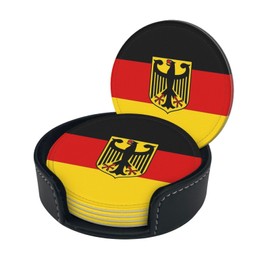 6 Pcs Cute German Flag Coasters with Holder Germany Patriotic Round Coasters Drink Bar Coasters for Table Kitchen Dining Home Decor