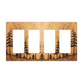 Rustic Pine Tree Wood Print 4 Gang Quad Rocker Light Switch Cover Wall Plate Decorative Plastic Farmhouse Faceplates Outlet Plates Cover Wallplate for Bedroom Bathroom Kitchen 4.5 x 8.0