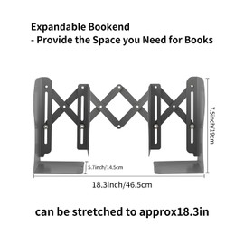 Expandable Metal Bookends, MSDADA Adjustable Book Ends Heavy Duty Book Holder Desktop Book Stand Non-Skid Desk Organizer for Kids Student Home Office School Bookshelf Book Storage(Grey)