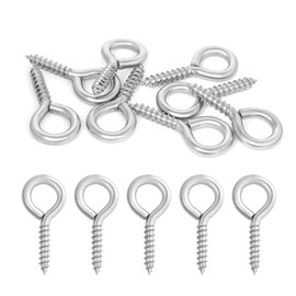 MewuDecor #10 x 1-5/8" (1.65 Inch) Screw Eyes, Screw in Eye Hooks for Securing Cables Wires, Self Tapping Screws Eye Bolts for Indoor & Outdoor Use, Silver, 50 PCS