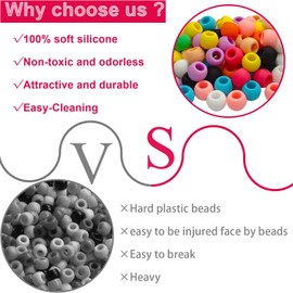 GENLEAS 100Pcs Silicone Hair Beads for Kids Girls Braids, 10 Color Silicone Beads for Hair, Colorful Rubber Pony Beads Kit