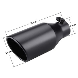 LCGP 3" Inlet Exhaust tip 5" Outlet 12" Overall Length, 3x5x12inch, Stainless Steel, Black Powder Coated Exhaust Tailpipe