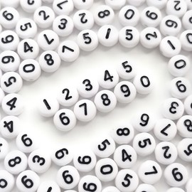 Looconi 500pcs White Acrylic Number Beads 7x4mm Mixed Number Beads Acrylic Plastic Round Shape Loose Beads