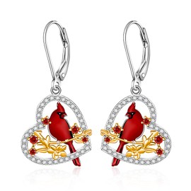 Red Bird Cardinal Earrings for Women Sterling Silver Cardinal Appear When Angels Are Near Dangle Drop Earrings Leverback Heart Cardinal Jewelry Memorial Gifts