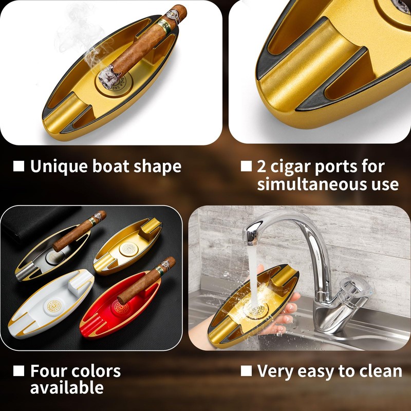 CIGARWONG Cigar Ashtray with 2 Cigar Holder Portable Travel Ashtray