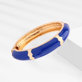 wynameleri Modern Cloisonne Bracelet Geometric Enamel Cuff Bangles Gold Hinged Bracelet Jewelry for Women Gift Box Blue