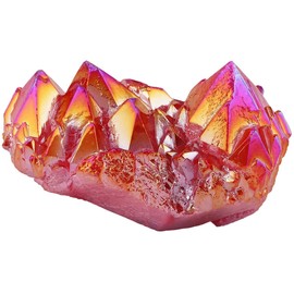 KYEYGWO Natural Rock Crystal Titanium Coated Crystal Quartz Cluster Specimen Gemstone Figure Decoration, Irregular Natural Piece Healing Reiki Stone Decoration, Dark Red
