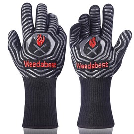 WEEDABEST Hot BBQ Gloves Heat Resistant Kitchen Oven Mitts Professional Long Heat Resistant Cooking Gloves for Grill,Grilling,Smoker,Barbeque,13.5 inch-Gray