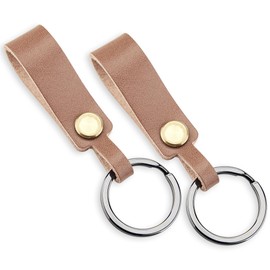 2 PCS Genuine Leather Car Keychain, Universal Key Fob Keychain with Key Rings, Leather Key Chain Holder for Men and Women (Brown)